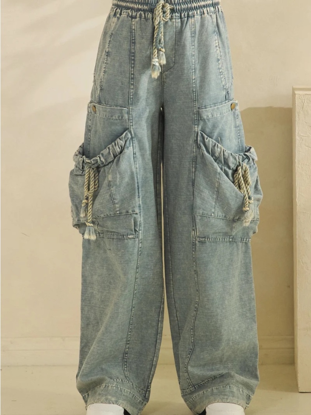 Oli + Hali Light Blue Cargo Wide-Leg Women's Pants | Large